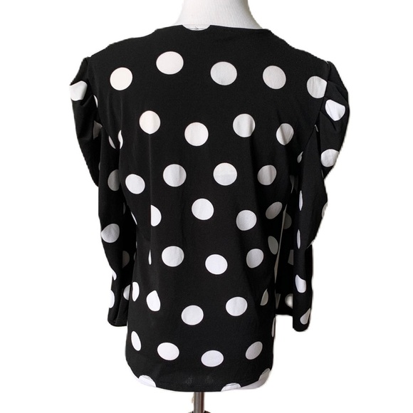 𝅺ADRIANNA PAPELL Black White Puff Sleeve V-Neck Knit Top Size Small NEW - Picture 3 of 8